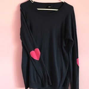 ASOS Blue sweater with Pink Heart elbow patches